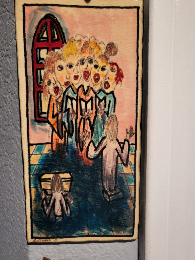 A painting of an all-women choir singing